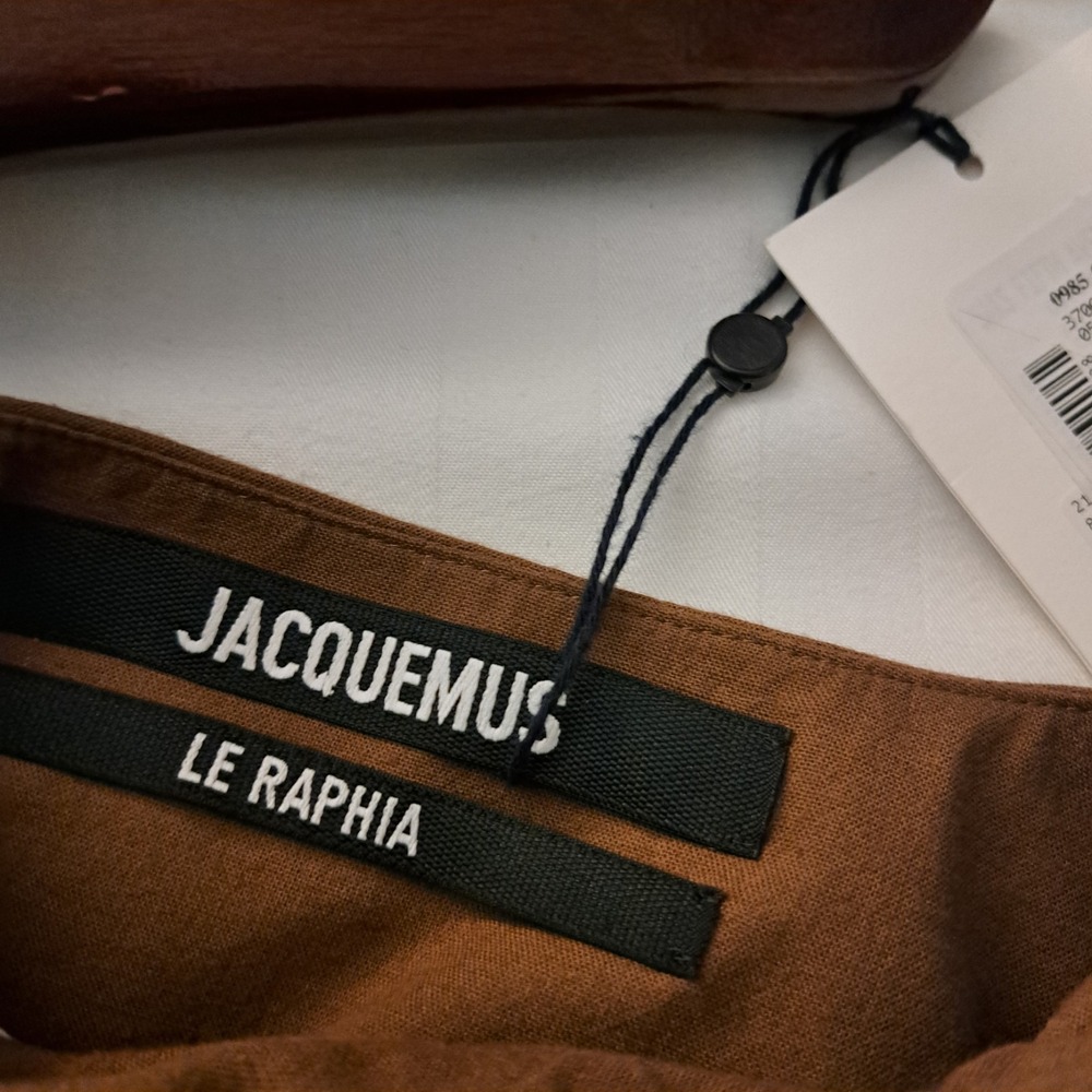 Jacquemus Brown Ruched‎ Asymmetrical Hem Spaghetti Strap Dress - Picture 14 of 16